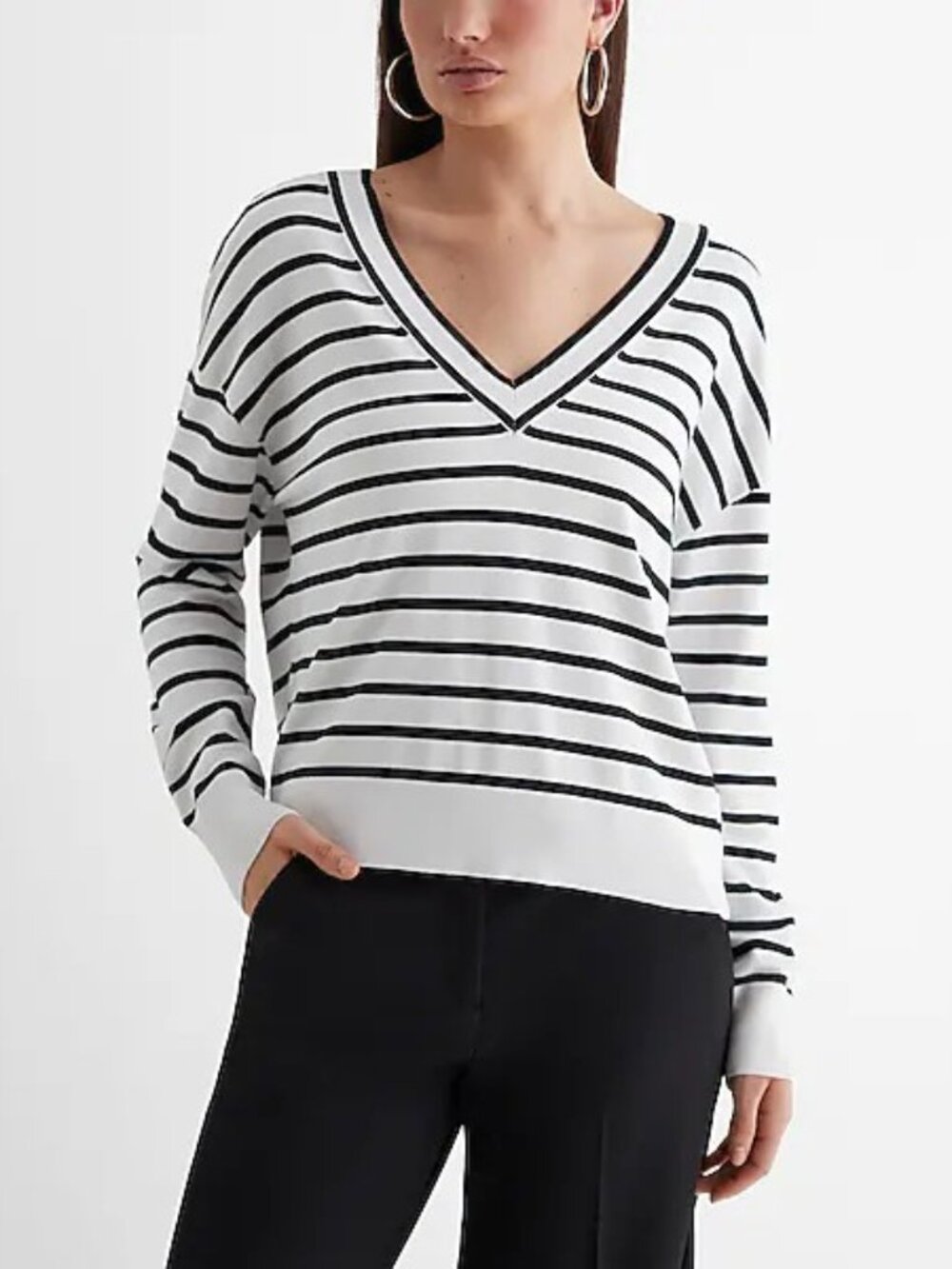 NEW Express Reversible Black White Striped Silky Soft Sweater Women's XL
